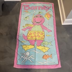 Vintage 1992 Barney Beach Towel 55”x29”Snorkeling Underwater Fish Colorful READ